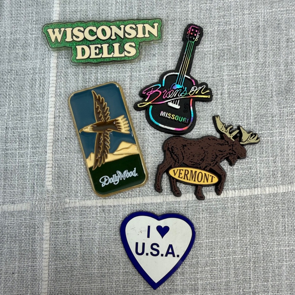 Vintage Souvenir Travel Magnets Wisconsin Dollywood USA Vermont Missouri